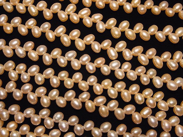 [Video]Fresh Water Pearl AAA- Rough Drop 6x5mm Orange Top Side Drilled Hole 1strand beads (aprx.15inch/37cm)