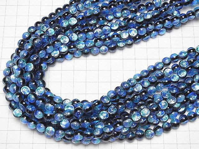 [Video]Lampwork Beads Round 8mm [Taketomi Blue/Luminous type ] 1/4 or 1strand beads (aprx.14inch/35cm)