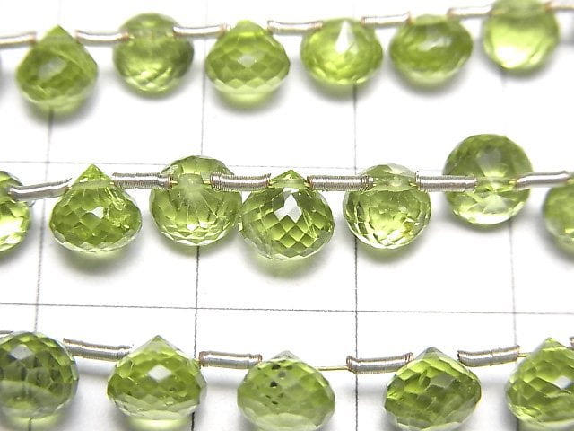 [Video]High Quality Peridot AAA- Onion Faceted Briolette half or 1strand beads (aprx.6inch/15cm)