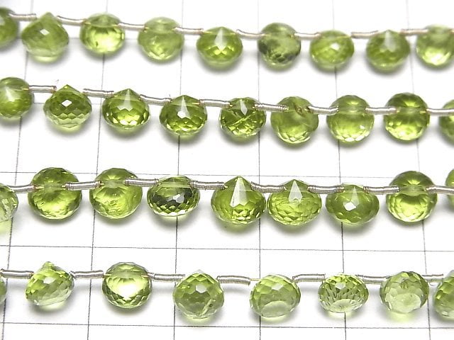 [Video]High Quality Peridot AAA- Onion Faceted Briolette half or 1strand beads (aprx.6inch/15cm)