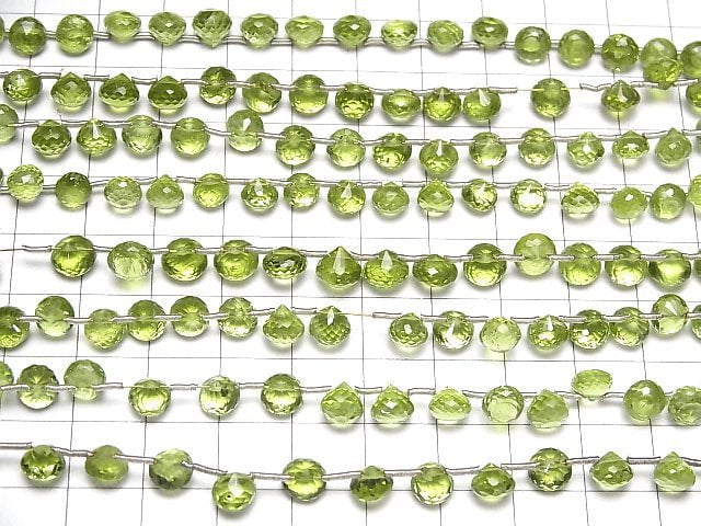 [Video]High Quality Peridot AAA- Onion Faceted Briolette half or 1strand beads (aprx.6inch/15cm)