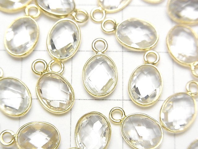 [Video]High Quality White Topaz AAA Bezel Setting Faceted Oval 9x7mm 18KGP 3pcs