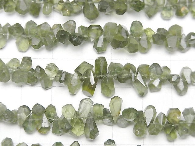 [Video]Green Apatite AA Rough Drop Faceted Briolette 1strand beads (aprx.4inch/9cm)