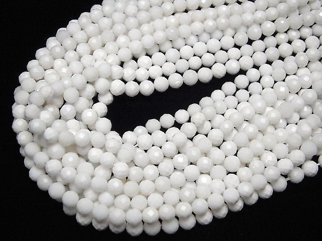 [Video]High Quality! White Onyx AAA- 64Faceted Round 6mm half or 1strand beads (aprx.15inch/37cm)