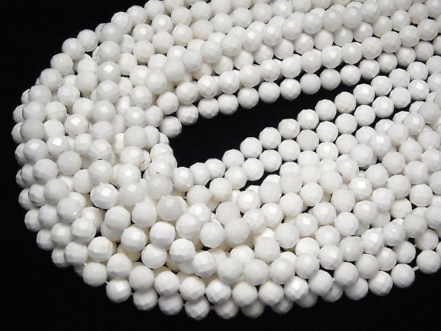 [Video]High Quality! White Onyx AAA- 64Faceted Round 8mm half or 1strand beads (aprx.15inch/37cm)