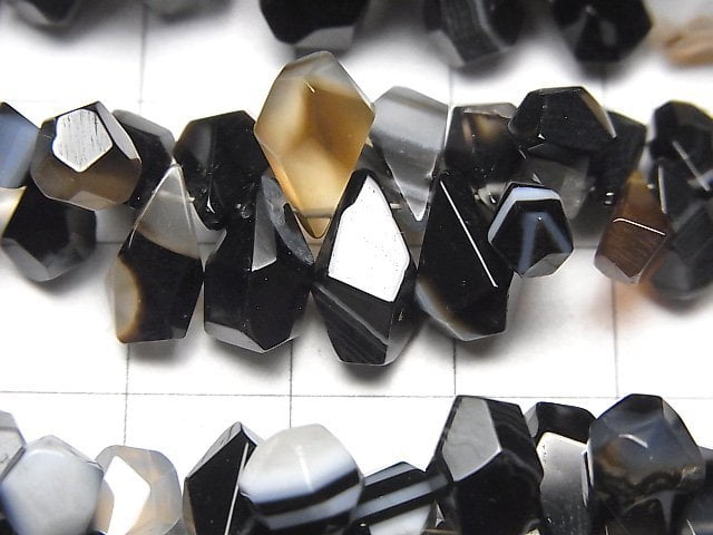 [Video] Black Stripe Agate Rough Drop Faceted Briolette 1strand beads (aprx.3inch/8cm)