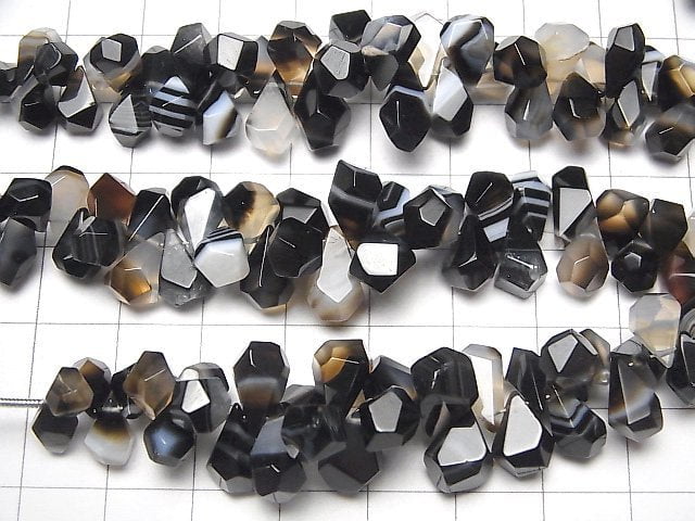 [Video] Black Stripe Agate Rough Drop Faceted Briolette 1strand beads (aprx.3inch/8cm)