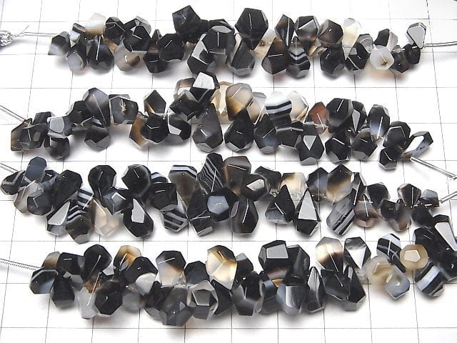 [Video] Black Stripe Agate Rough Drop Faceted Briolette 1strand beads (aprx.3inch/8cm)