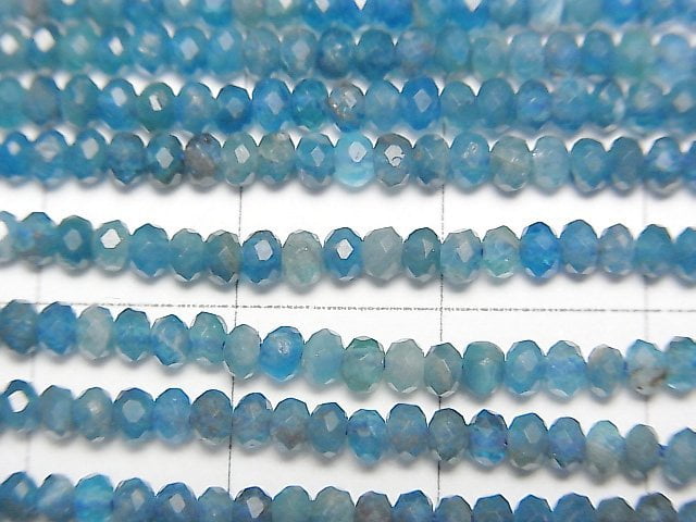 [Video]High Quality! Apatite AA+ Faceted Button Roundel 3x3x1.5mm 1strand beads (aprx.15inch/37cm)