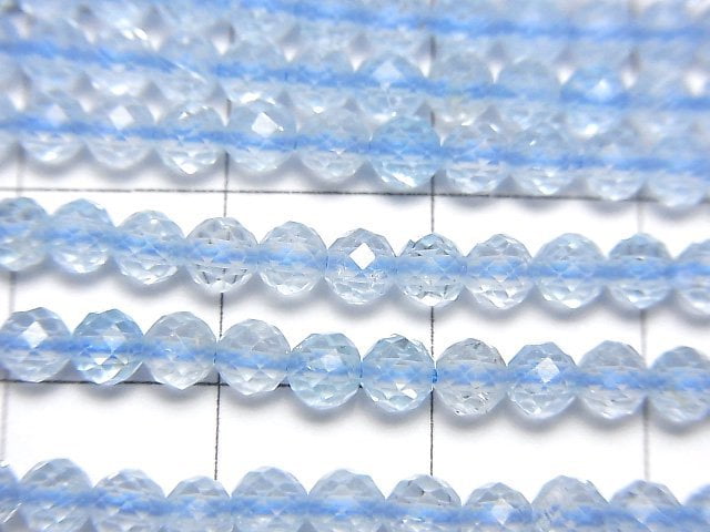 [Video]High Quality! Sky Blue Topaz AAA- Faceted Round 3.5mm half or 1strand beads (aprx.12inch/30cm)