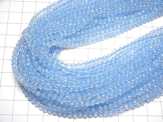 [Video]High Quality! Sky Blue Topaz AAA- Faceted Round 3.5mm half or 1strand beads (aprx.12inch/30cm)