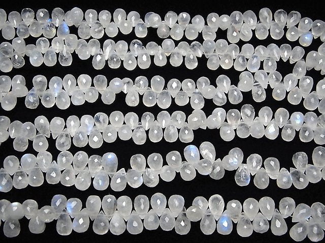 [Video]Rainbow Moonstone AA++ Drop Faceted Briolette half or 1strand beads (aprx.7inch/18cm)