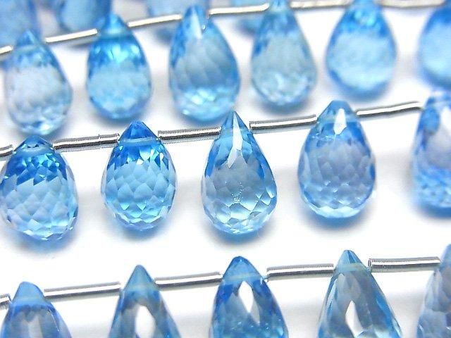 [Video]High Quality Swiss Blue Topaz AAA Drop Faceted Briolette half or 1strand (16pcs)