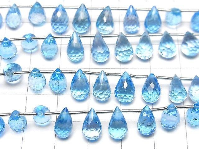 [Video]High Quality Swiss Blue Topaz AAA Drop Faceted Briolette half or 1strand (16pcs)