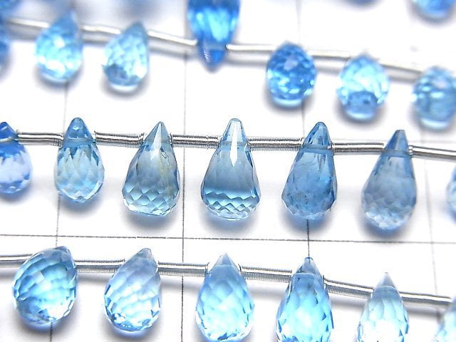 [Video]High Quality Swiss Blue Topaz AAA Drop Faceted Briolette half or 1strand beads (aprx.6inch/16cm)