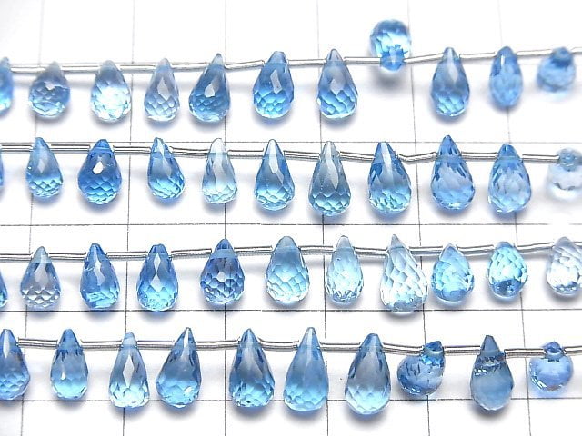 [Video]High Quality Swiss Blue Topaz AAA Drop Faceted Briolette half or 1strand beads (aprx.6inch/16cm)