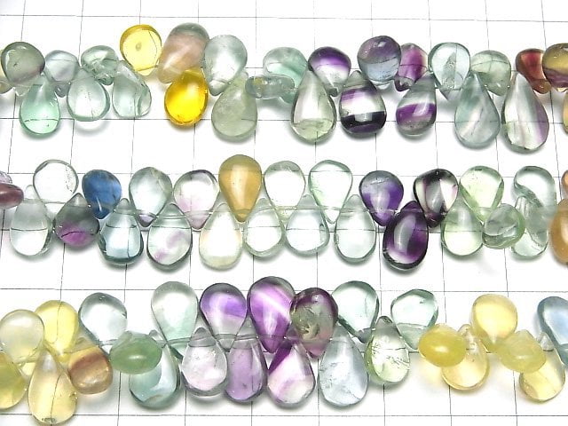 [Video]High Quality Multicolor Fluorite AA++ Pear shape (Smooth) 1strand beads (aprx.7inch/18cm)