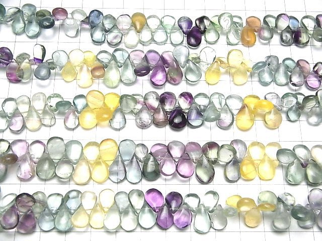 [Video]High Quality Multicolor Fluorite AA++ Pear shape (Smooth) 1strand beads (aprx.7inch/18cm)