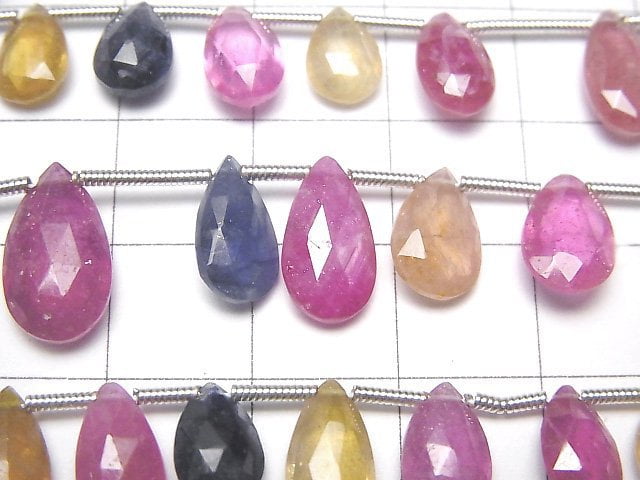 [Video] Multicolor Sapphire AAA- Pear shape Faceted Briolette half or 1strand beads (aprx.8inch/20cm)