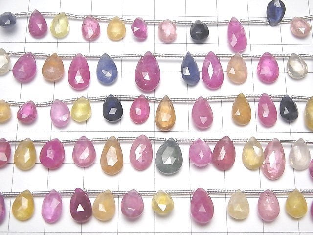 [Video] Multicolor Sapphire AAA- Pear shape Faceted Briolette half or 1strand beads (aprx.8inch/20cm)