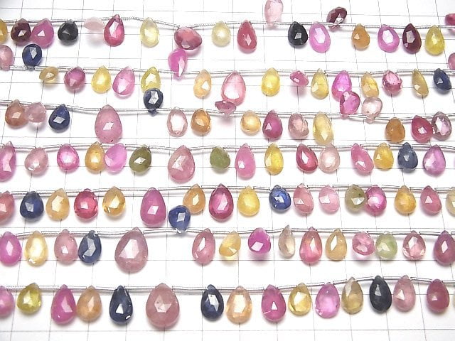 [Video] Multicolor Sapphire AAA- Pear shape Faceted Briolette half or 1strand beads (aprx.8inch/20cm)