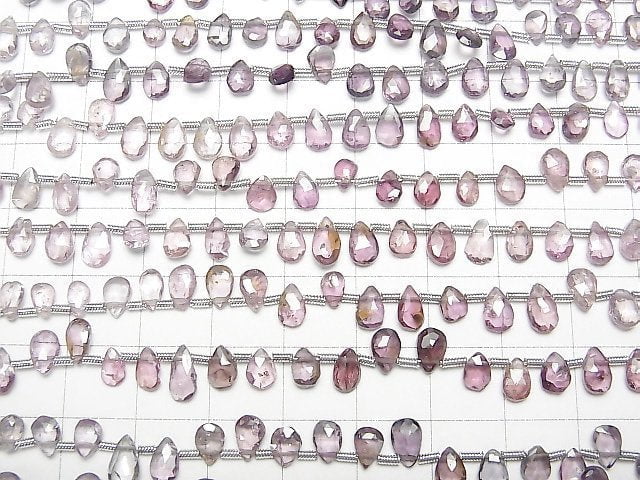 [Video]High Quality Multicolor Spinel AAA- Pear shape Faceted Briolette [Red Purple] 1strand beads (aprx.7inch/18cm)