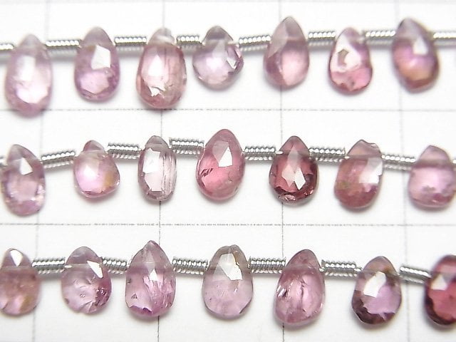 [Video]High Quality Multicolor Spinel AAA- Pear shape Faceted Briolette [Pink Red] 1strand beads (aprx.7inch/18cm)