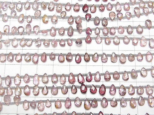[Video]High Quality Multicolor Spinel AAA- Pear shape Faceted Briolette [Pink Red NO.2] 1strand beads (aprx.7inch/18cm)