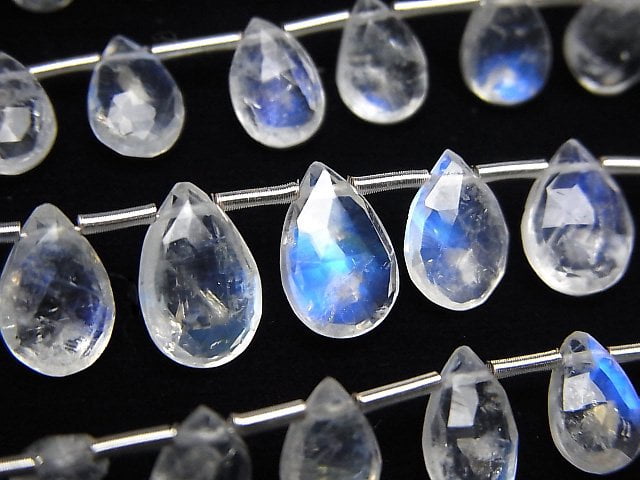 Faceted Briolette, Pear Shape, Rainbow Moonstone Gemstone Beads