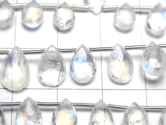 [Video]High Quality Rainbow Moonstone AAA Pear shape Faceted Briolette half or 1strand beads (aprx.7inch/17cm)