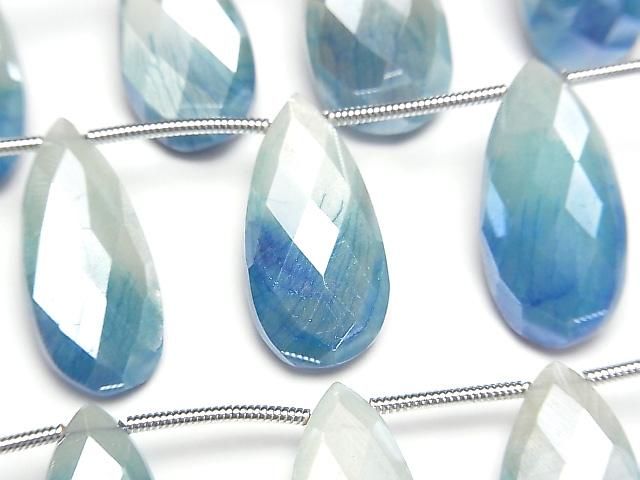 Bi-color Moonstone AA++ Pear shape Faceted Briolette Coating [White x Blue] 1strand beads (aprx.6inch/16cm)