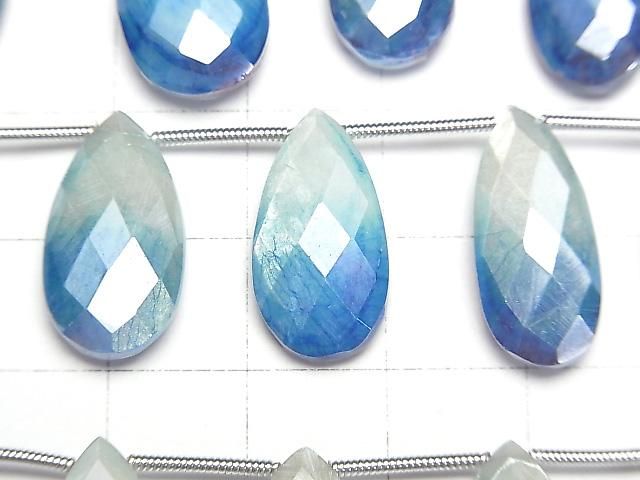 Bi-color Moonstone AA++ Pear shape Faceted Briolette Coating [White x Blue] 1strand beads (aprx.6inch/16cm)