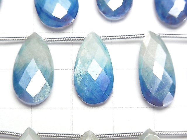 [Video] Bi-color Moonstone AA++ Pear shape Faceted Briolette Coating [White x Blue] 1strand beads (aprx.6inch/16cm)