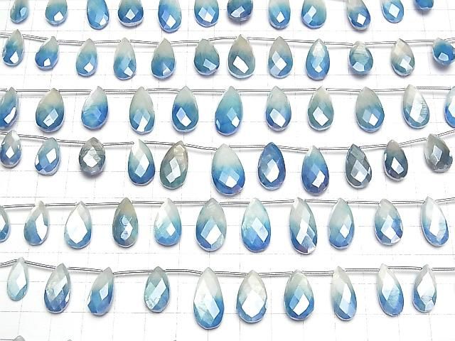 Bi-color Moonstone AA++ Pear shape Faceted Briolette Coating [White x Blue] 1strand beads (aprx.6inch/16cm)