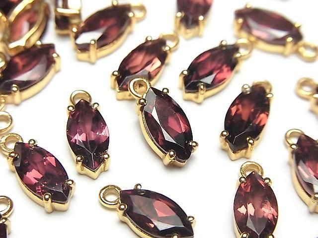 [Video]High Quality Rhodolite Garnet AAA Bezel Setting Marquise Faceted 10x5mm 18KGP 1pc