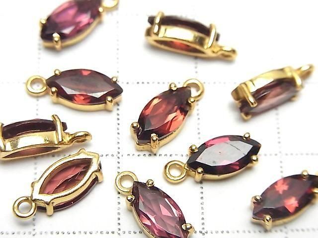[Video]High Quality Rhodolite Garnet AAA Bezel Setting Marquise Faceted 10x5mm 18KGP 1pc