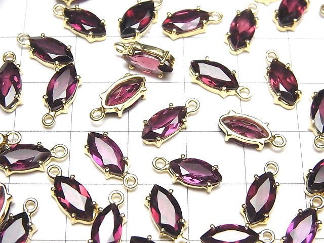 [Video]High Quality Rhodolite Garnet AAA Bezel Setting Marquise Faceted 10x5mm 18KGP 2pcs