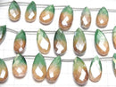 [Video]Bi-color Moonstone AA++ Pear shape Faceted Briolette Coating [Green x Orange] 1strand beads (aprx.6inch/16cm)