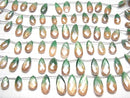 [Video]Bi-color Moonstone AA++ Pear shape Faceted Briolette Coating [Green x Orange] 1strand beads (aprx.6inch/16cm)