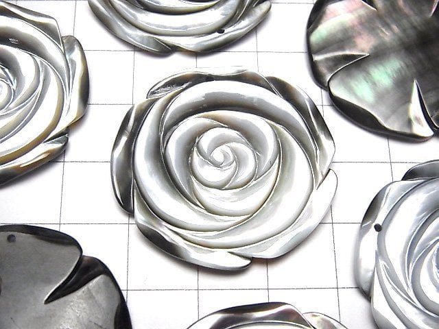 [Video] High Quality Black Shell (Black-lip Oyster) Rose 35mm 1pc