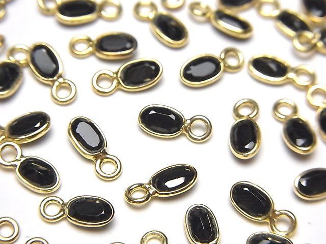 [Video]High Quality Black Spinel AAA- Bezel Setting Oval Faceted 5x3mm [One Side] 18KGP 5pcs