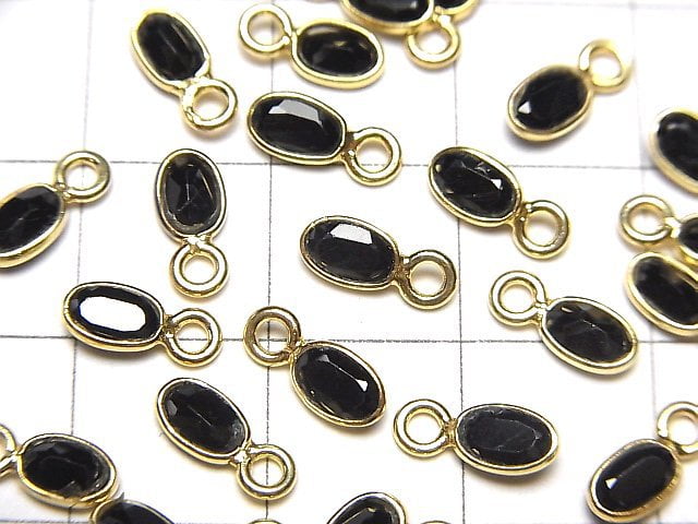 [Video]High Quality Black Spinel AAA- Bezel Setting Oval Faceted 5x3mm [One Side] 18KGP 5pcs