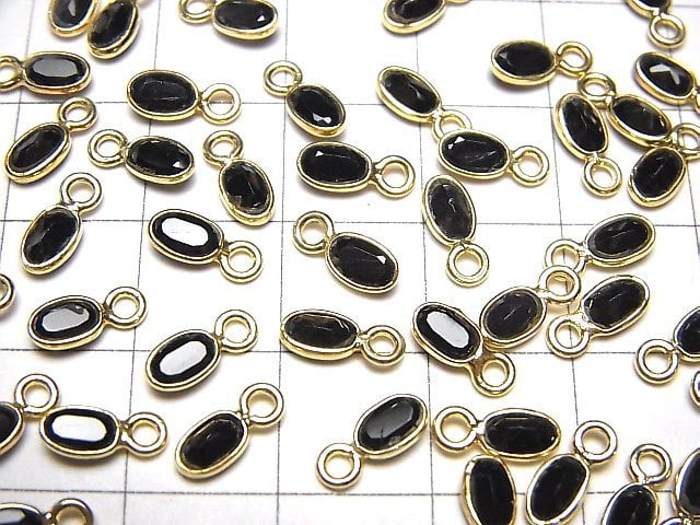 [Video]High Quality Black Spinel AAA- Bezel Setting Oval Faceted 5x3mm [One Side] 18KGP 5pcs