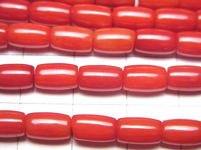 [Video]Red Coral (Dyed) Tube 8x5x5mm 1strand beads (aprx.15inch/38cm)