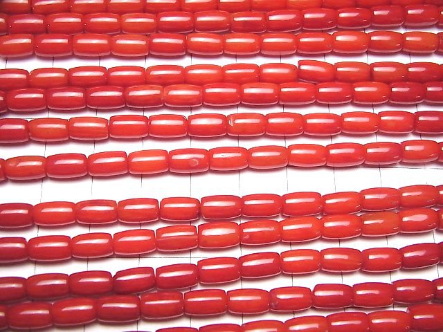 [Video]Red Coral (Dyed) Tube 8x5x5mm 1strand beads (aprx.15inch/38cm)