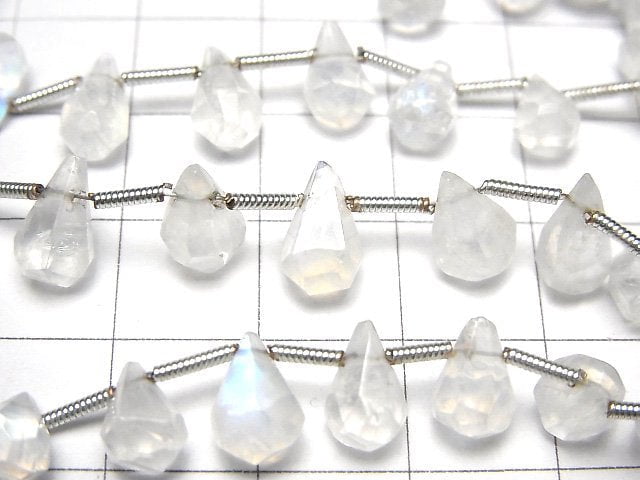 [Video]Rainbow Moonstone AA++ Rough Drop Faceted Briolette half or 1strand beads (aprx.7inch/18cm)