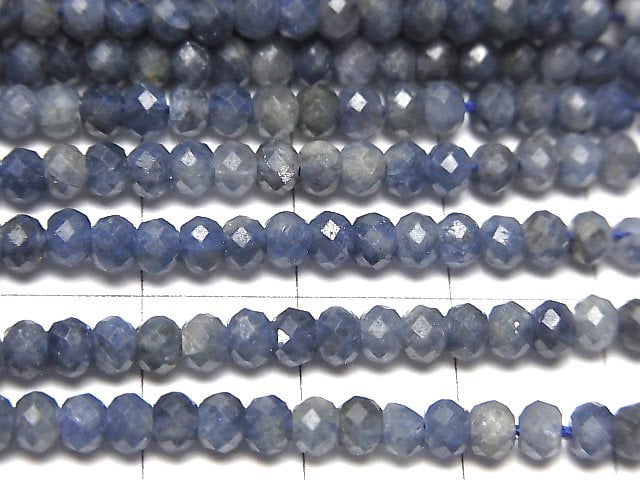 [Video]High Quality! Sri Lanka Sapphire AA Faceted Button Roundel 4x4x2.5mm half or 1strand beads (aprx.15inch/37cm)