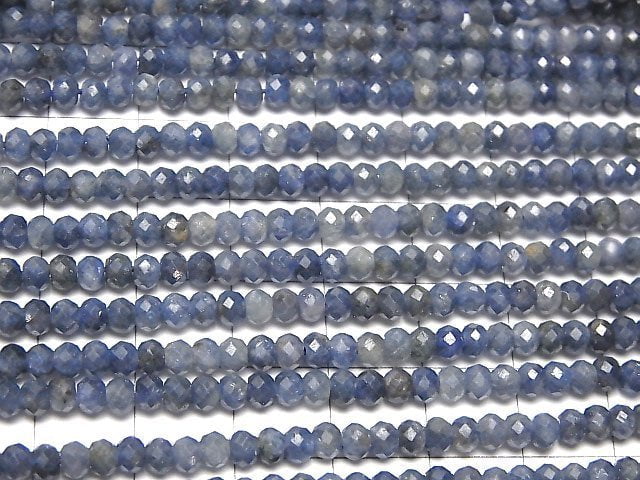 [Video]High Quality! Sri Lanka Sapphire AA Faceted Button Roundel 4x4x2.5mm half or 1strand beads (aprx.15inch/37cm)