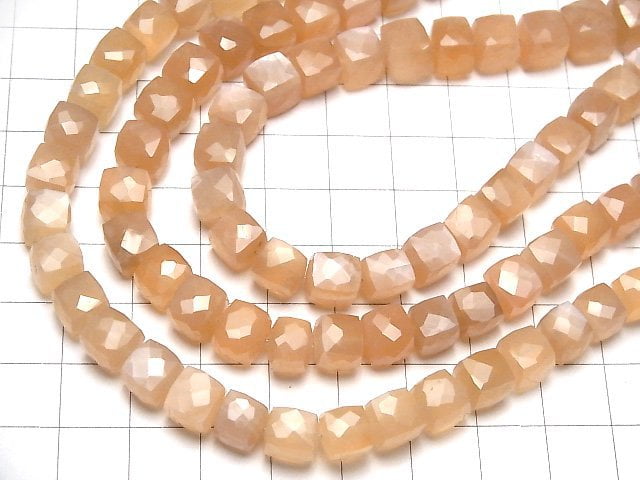 [Video]High Quality Orange Moonstone AA++ Cube Shape [Light Color] half or 1strand beads (aprx.7inch/18cm)