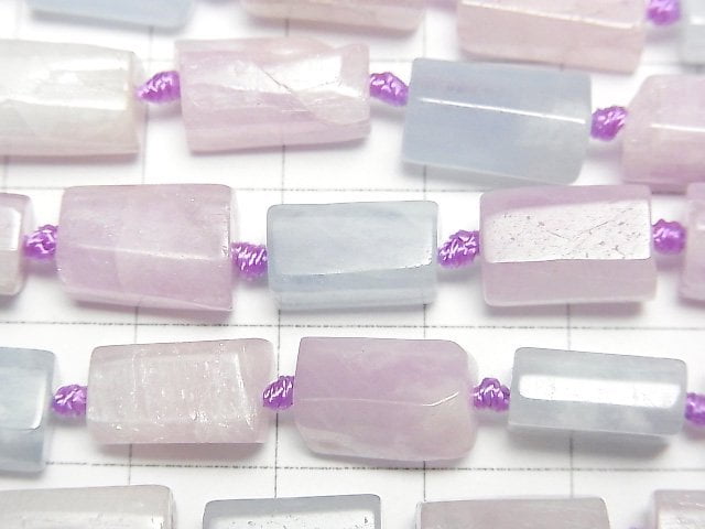 [Video] Kunzite & Aquamarine AA Rough Tube-Faceted Nugget half or 1strand beads (aprx.16inch/40cm)